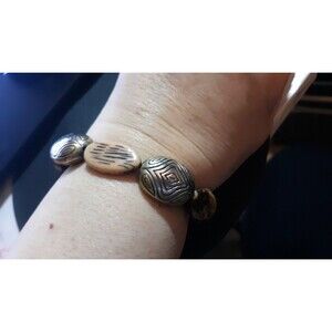 Wood Tone and Silver like Bead Bracelet